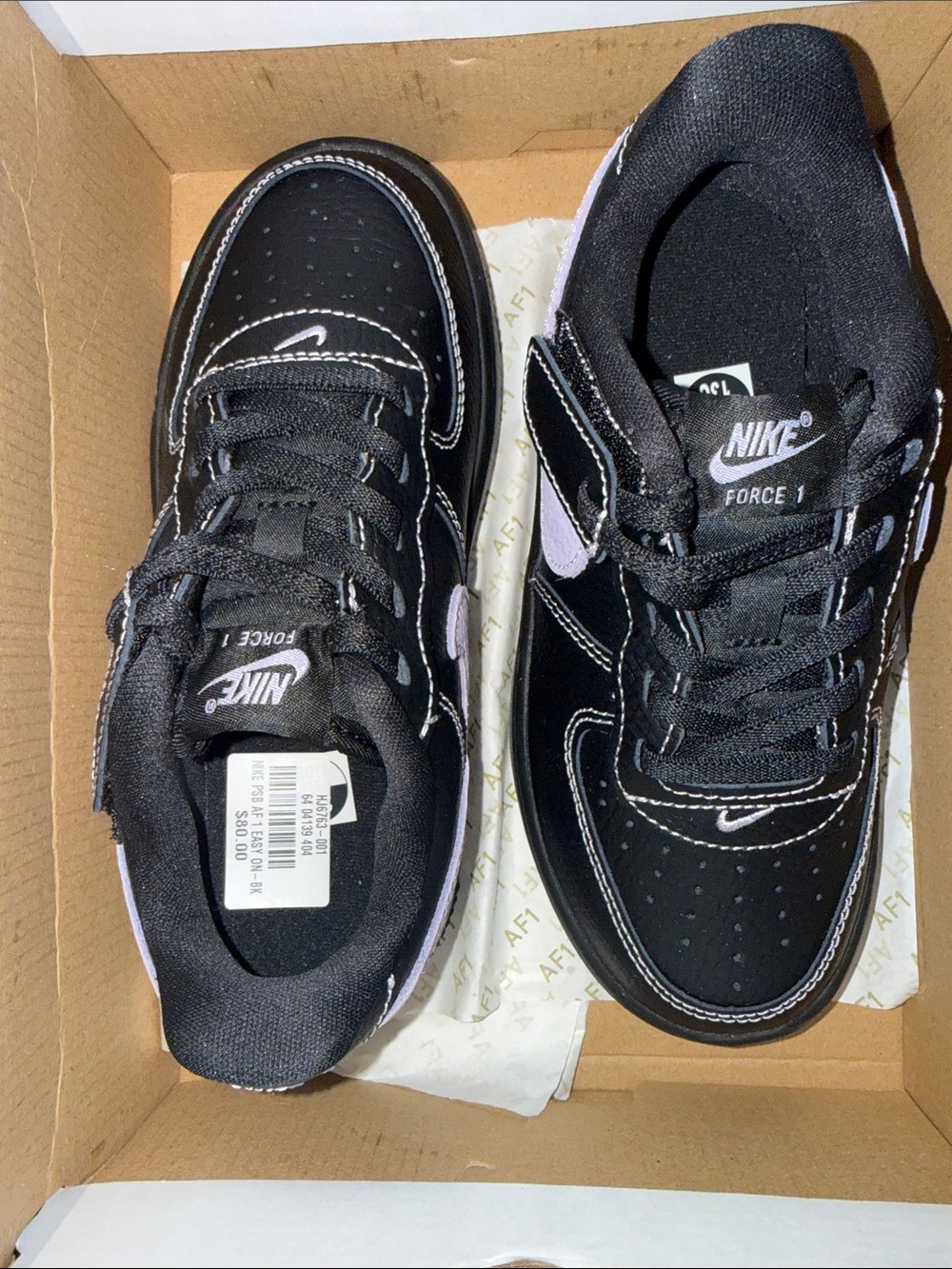 Nike Kids Force 1 Low Sneakers - Black with Light Purple Accents